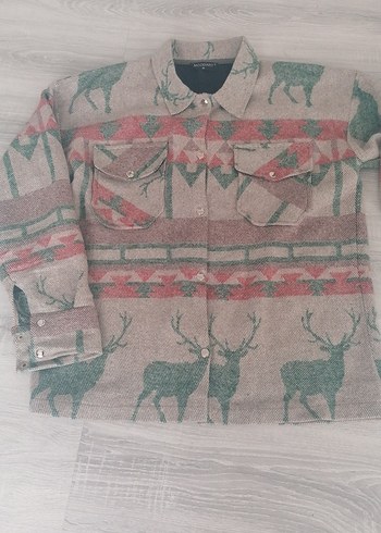 Bohem Gri Desenli Kadın Polar Gömlek - Görsel 2