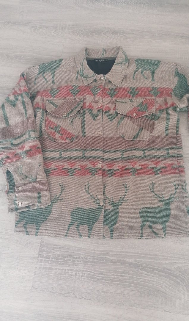 Bohem Gri Desenli Kadın Polar Gömlek - Görsel 2