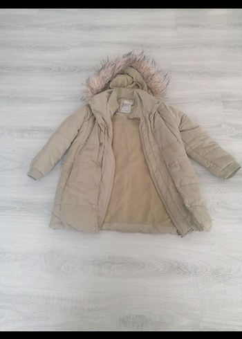 Bej Kadın Peluş Detaylı Midi Kaban - Görsel 3