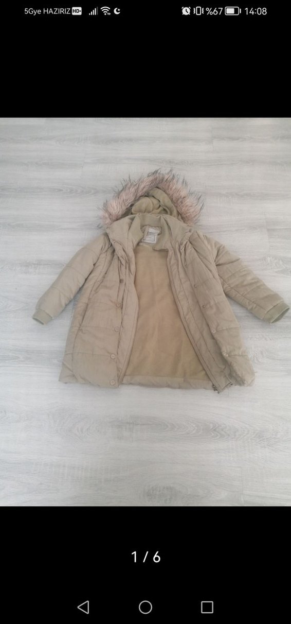 Bej Kadın Peluş Detaylı Midi Kaban - Görsel 3