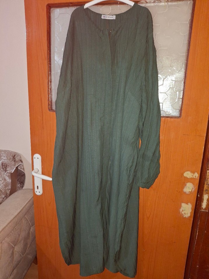 Uzun Kollu Koyu Yeşil Keten takım - Görsel 4