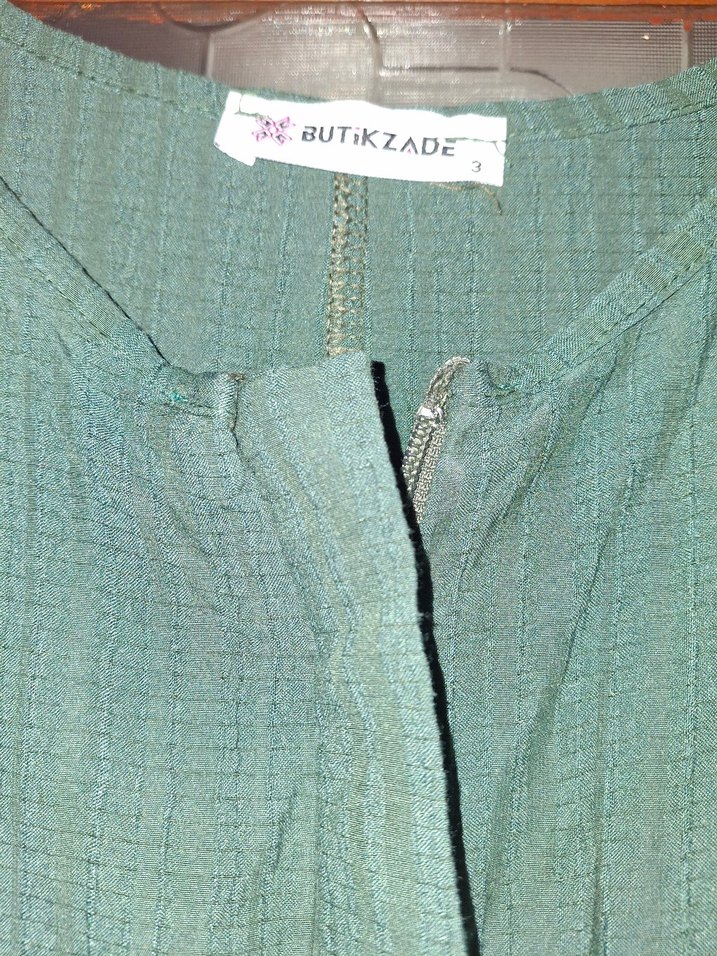 Uzun Kollu Koyu Yeşil Keten takım - Görsel 2