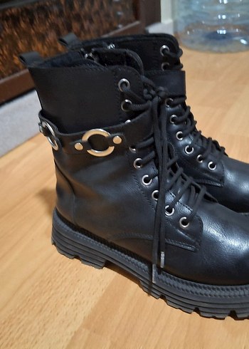 Siyah Deri Platform Topuklu Goth Botlar - Görsel 7