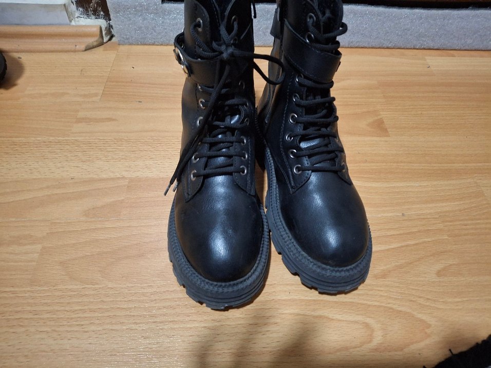 Siyah Deri Platform Topuklu Goth Botlar - Görsel 5