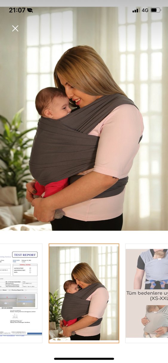 Gri Ergonomik Bebek Kanguru Sling 0-36 Ay - Görsel 2