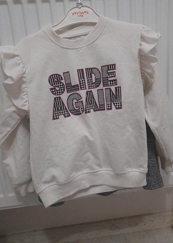 Kız Çocuk Beyaz Fırfırlı Sweatshirt etek takım