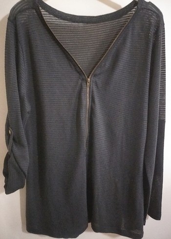 V Yaka Fermuarlı Kadın Bluz - Görsel 2