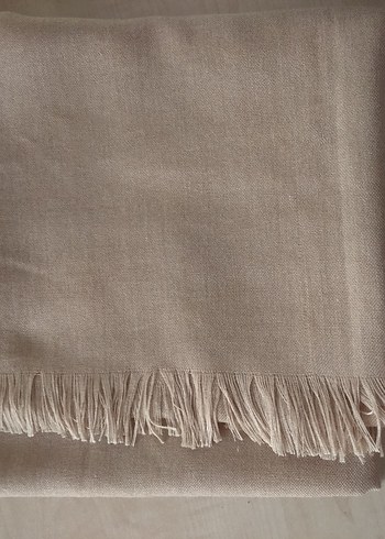 Püsküllü Bej Keten Kadın şal - Görsel 2