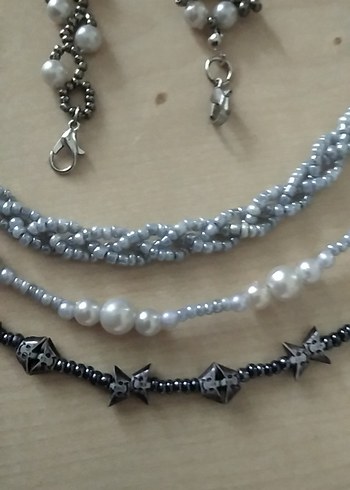 Gri Gotik Boncuklu Kadın Bileklik ve kolyeler - Görsel 4