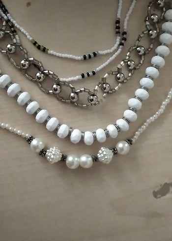 Beyaz Boncuklu Bohem Kadın Kolyesi ve bilekliklr - Görsel 5