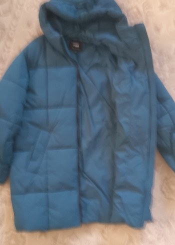 Kadın Mavi Midi Kışlık Mont Kapüşonlu, - Görsel 3