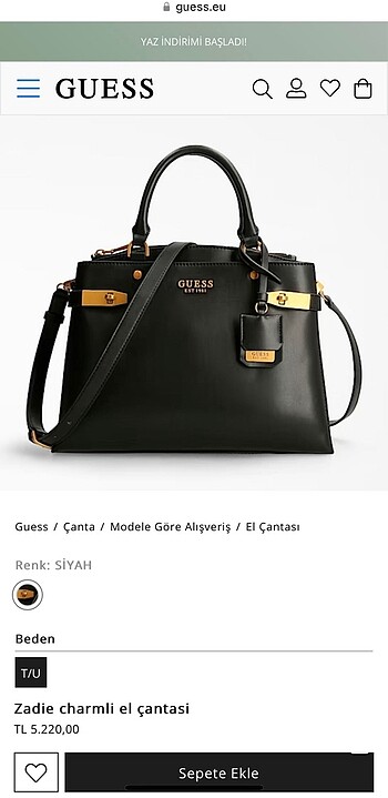 Guess siyah çanta sıfır