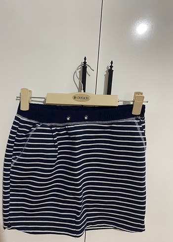 Lacivert Çizgili Pilili Mini Etek