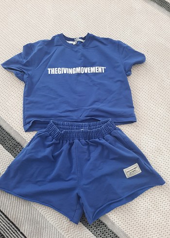Mavi Loose Fit Mini Şort Takım