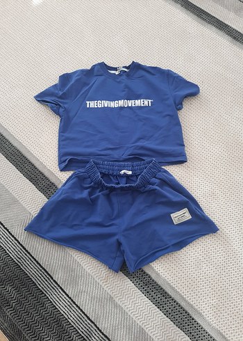 Diğer Mavi Loose Fit Mini Şort Takım