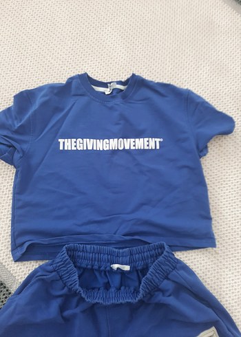 l Beden Mavi Loose Fit Mini Şort Takım