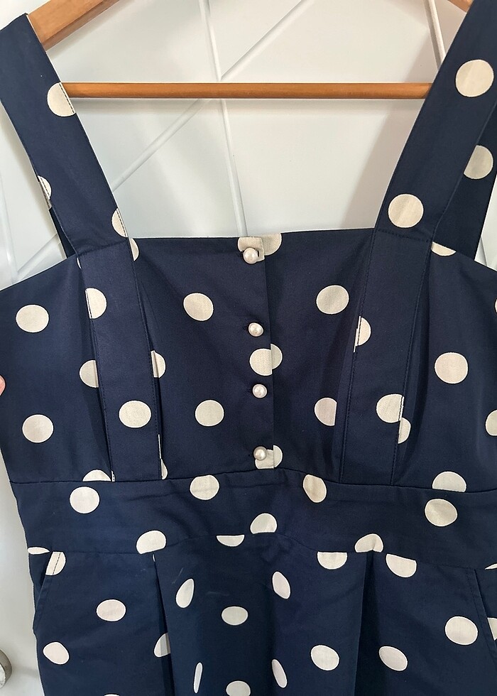 Lacivert puantiyeli elbise - Görsel 3