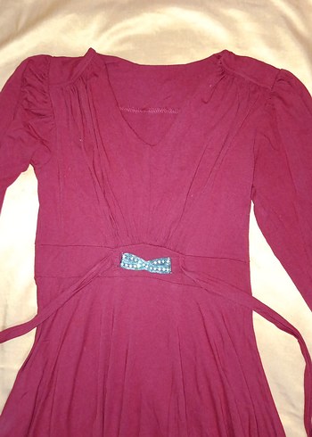 KIRMIZI Uzun Kollu V Yaka ELBİSE SML XL BEDEN - Görsel 2