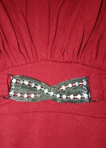 KIRMIZI Uzun Kollu V Yaka ELBİSE SML XL BEDEN - Görsel 4