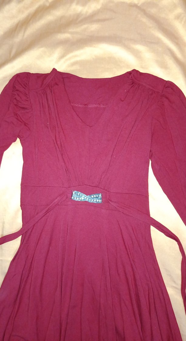 KIRMIZI Uzun Kollu V Yaka ELBİSE SML XL BEDEN - Görsel 2