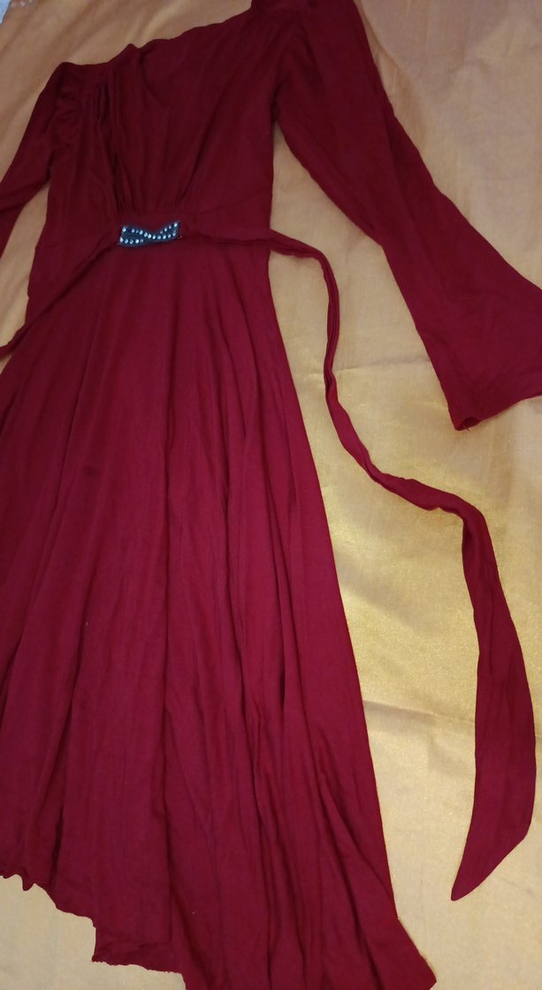 KIRMIZI Uzun Kollu V Yaka ELBİSE SML XL BEDEN - Görsel 3