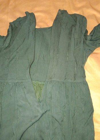 Uzun Koyu Yeşil Keten Elbise İÇİ ASTARLI S_M_L BEDEN - Görsel 4