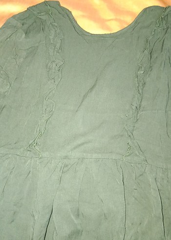Uzun Koyu Yeşil Keten Elbise İÇİ ASTARLI S_M_L BEDEN - Görsel 2