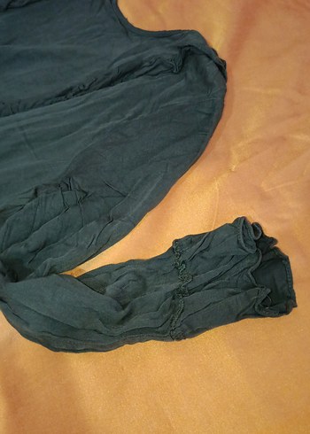 Uzun Koyu Yeşil Keten Elbise İÇİ ASTARLI S_M_L BEDEN - Görsel 3