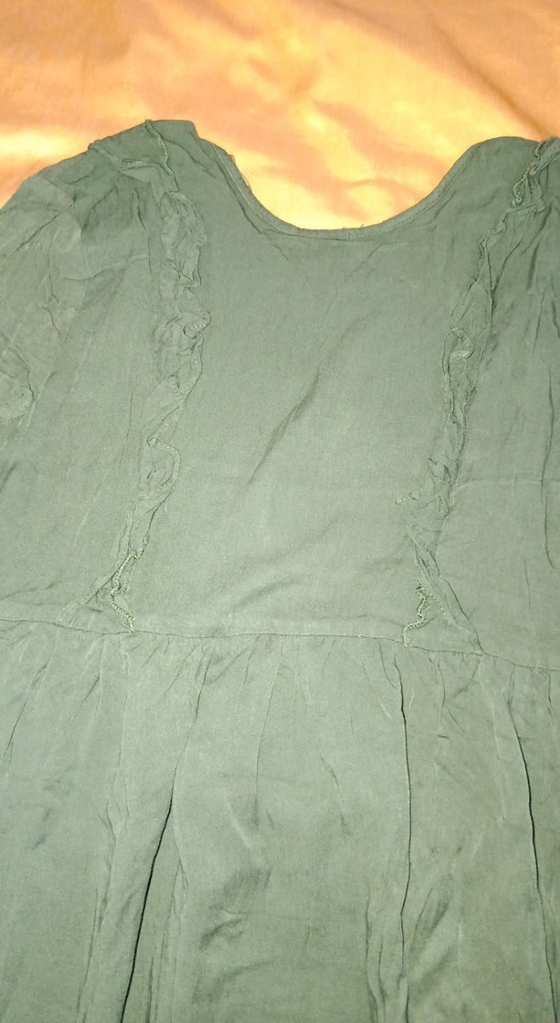 Uzun Koyu Yeşil Keten Elbise İÇİ ASTARLI S_M_L BEDEN - Görsel 2