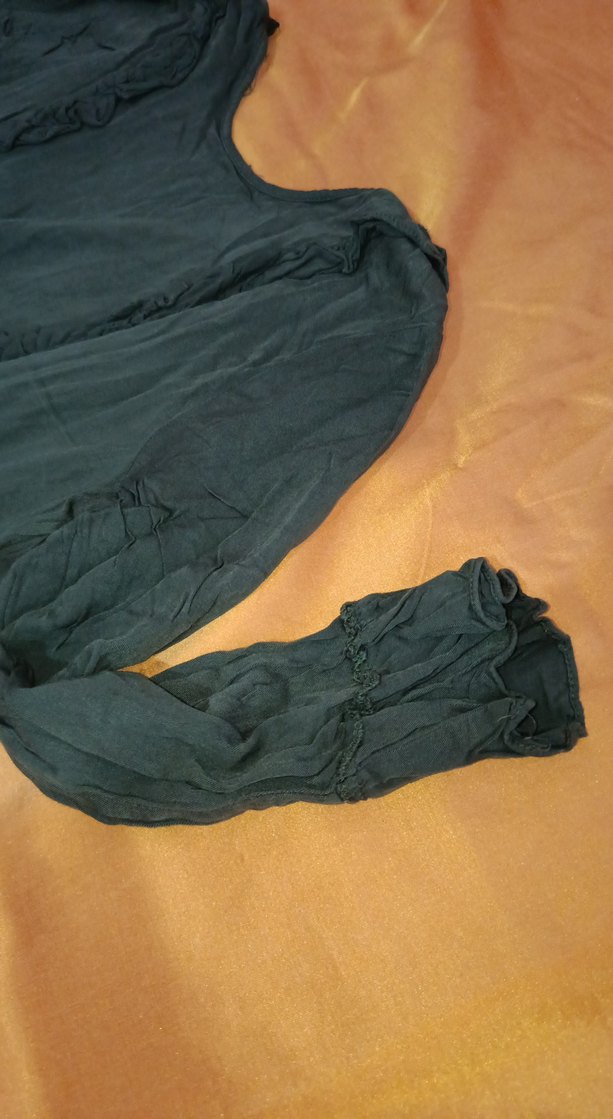 Uzun Koyu Yeşil Keten Elbise İÇİ ASTARLI S_M_L BEDEN - Görsel 3