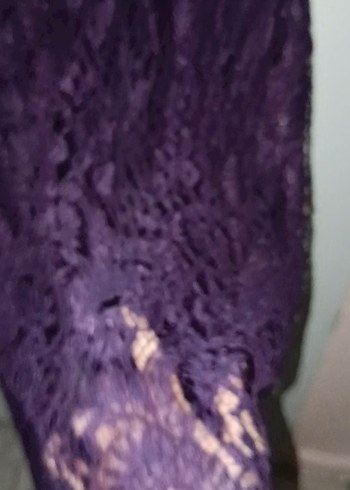 İnci İşlemeli Uzun Kollu Mor Abiye Elbise - Görsel 5