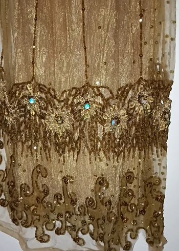 Boncuk İşlemeli Altın Renk abiye - Görsel 8