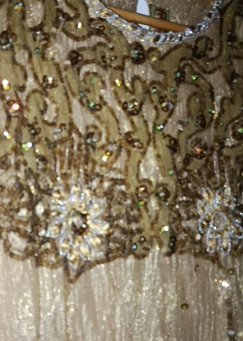 Boncuk İşlemeli Altın Renk abiye - Görsel 5