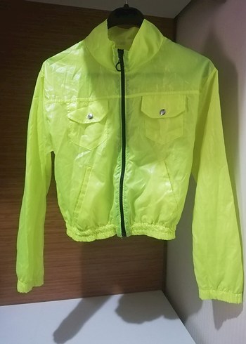 neon yeşilı Şeffaf Uzun Kollu Spor Ceket - Görsel 2