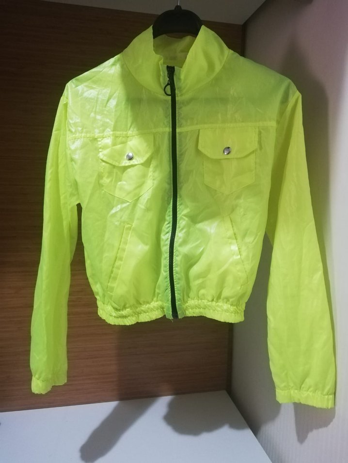 neon yeşilı Şeffaf Uzun Kollu Spor Ceket - Görsel 2