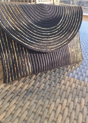 Altın İşlemeli Pliseli Kadın Triko Clutch - Görsel 2