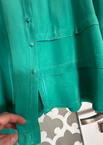 Uzun Yeşil Saten Bohem Kadın Elbise - Görsel 4