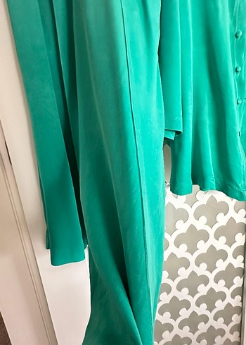 Uzun Yeşil Saten Bohem Kadın Elbise - Görsel 3