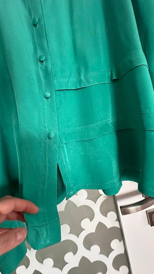 Uzun Yeşil Saten Bohem Kadın Elbise - Görsel 4