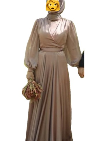 Bej, Uzun Kollu, Bohem Tarzda Drapeli Abiye - Görsel 2