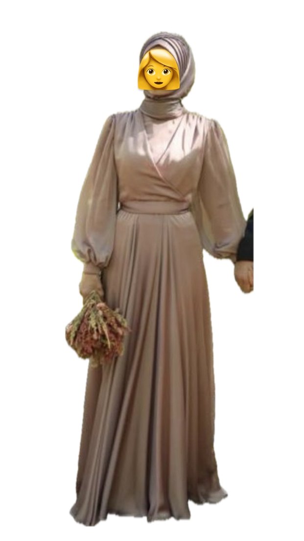 Bej, Uzun Kollu, Bohem Tarzda Drapeli Abiye - Görsel 2