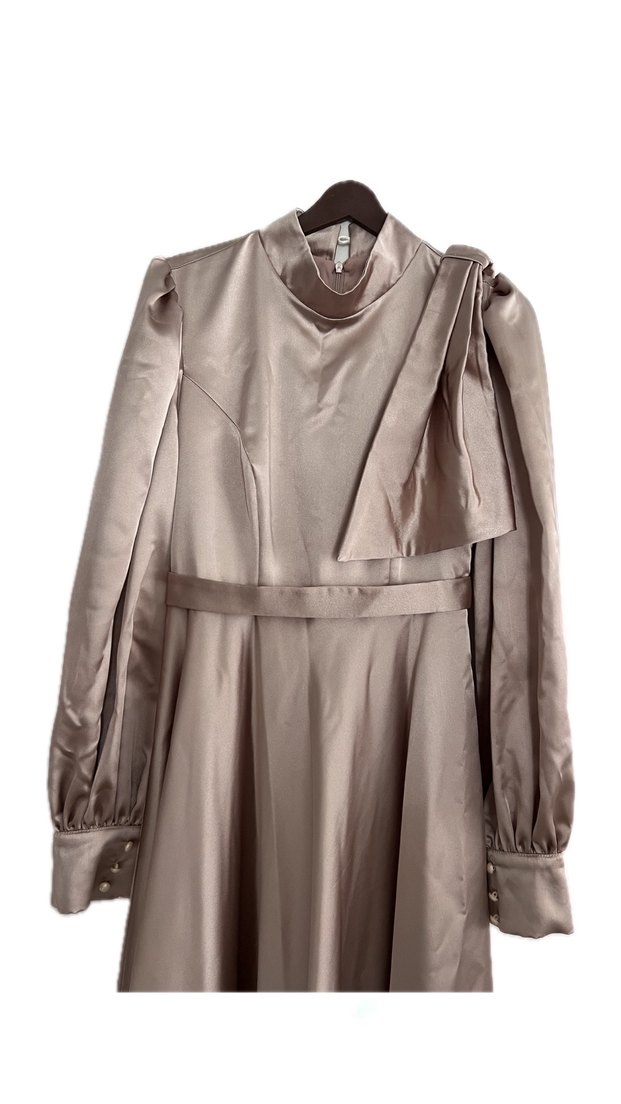 Pudra Uzun Drapeli Kadın Elbise - Görsel 2