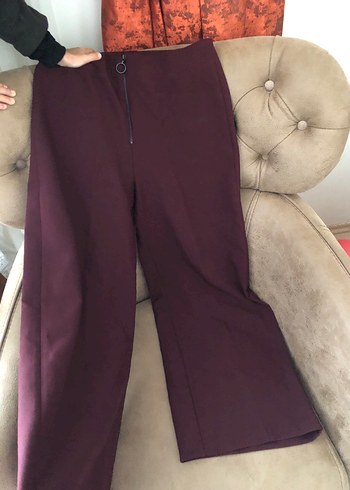Şarap rengi  Fermuarlı Kadın Kumaş Pantolon - Görsel 2