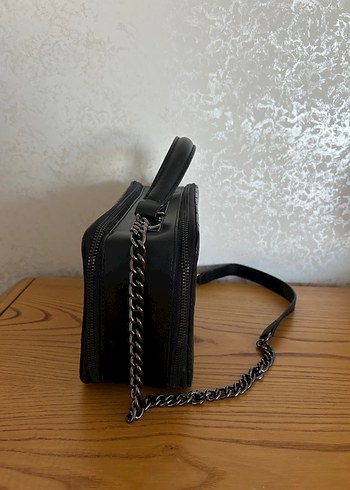 Zincir Detaylı Siyah Deri Kadın Çanta - Görsel 3
