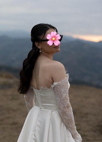 Uzun Beyaz Straplez A Kesim Gelinlik - Görsel 2