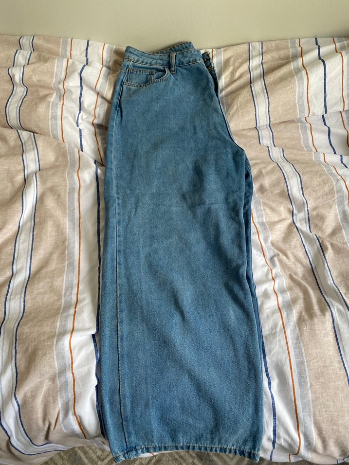 Düğmeli Rahat Kesim Mavi Kadın Kot Pantolon - Görsel 2