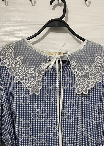 Bebe yakali mavi Elbise - Görsel 5