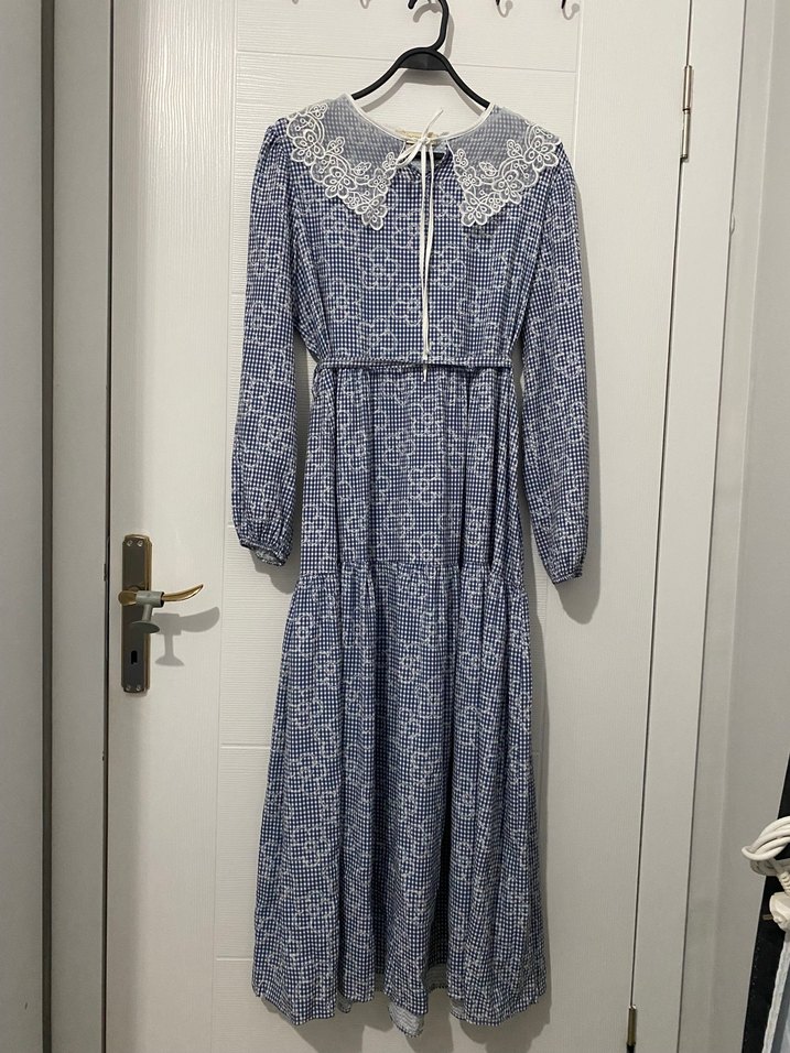 Bebe yakali mavi Elbise - Görsel 2