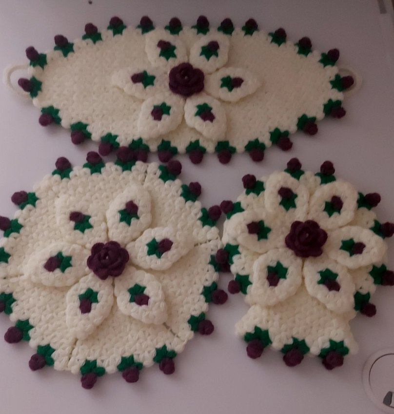 El Örgüsü Çiçek Desenli Krem Motifli lif takımı - Görsel 2