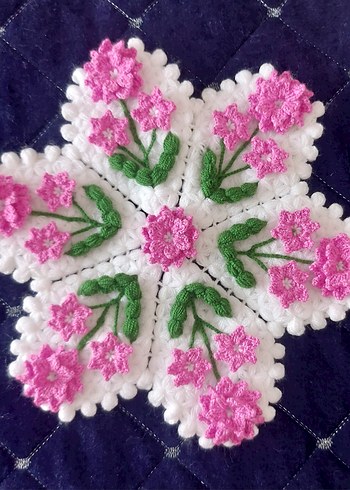 Pembe Çiçekli Beyaz El Örgüsü banyo lifi - Görsel 2